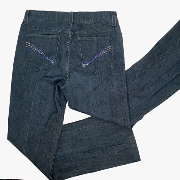 NYDJ EUC Women's 8 Boot Cut Style# 1000 Dark Blue Bling Colorful Beaded Jeans - Picture 8 of 13